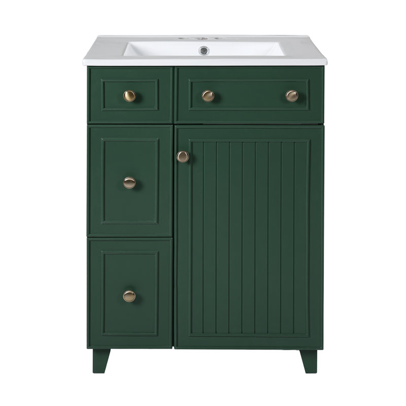 Meuble-lavabo 24 po avec comptoir en céramique, Or, Vert givré