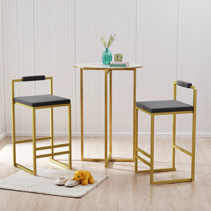 Ensemble de 2 tabourets de bar en velours - structure dorée et siège blanc crème, tabourets de cuisine modernes à hauteur de comptoir