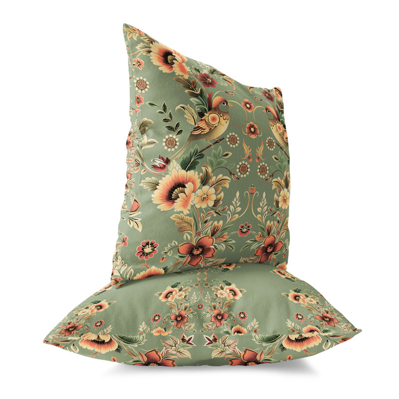Coussin Folk Garden Whispers, H 26 po x l 26 po, Vert / Orange