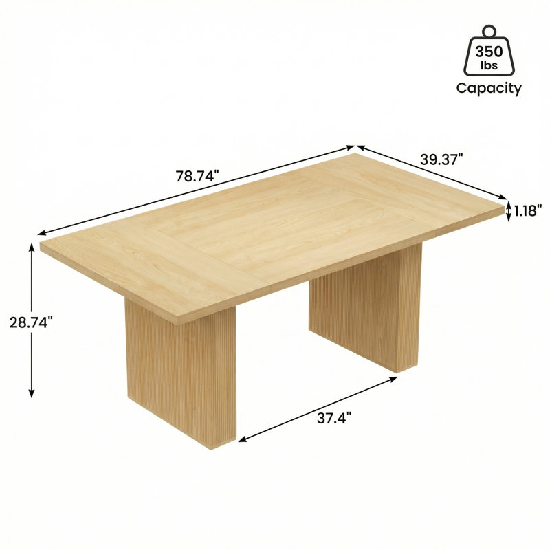 78.74" Large Dining Table for 8-10 People, Modern Rustic Rectangular Kitchen Table
