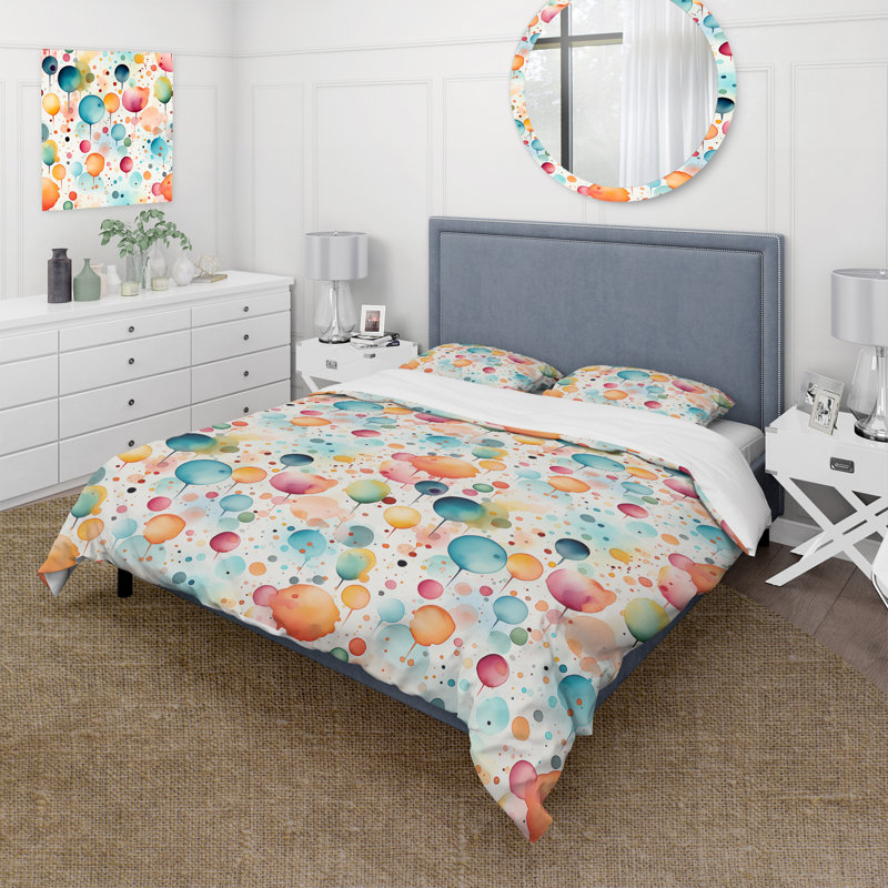 Ensemble de housse de couette à pois Watercolor Delight Polka Dots Pattern, Housse de couette pour très grand lit et 2 très