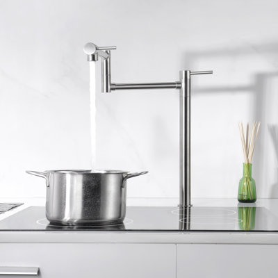 Robinet de cuisine, robinet de lavabo de cuisine à fixation sur plateau avec bec articulé double