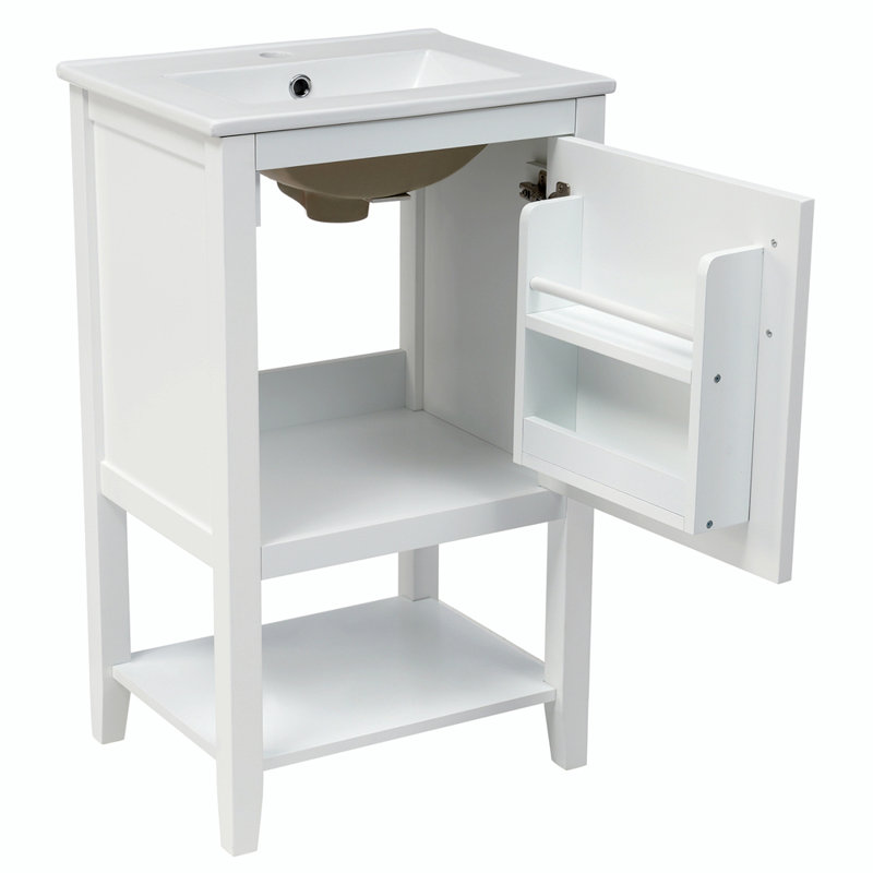 Meuble-lavabo simple 20 po avec plateau en céramique Fillander, Blanc