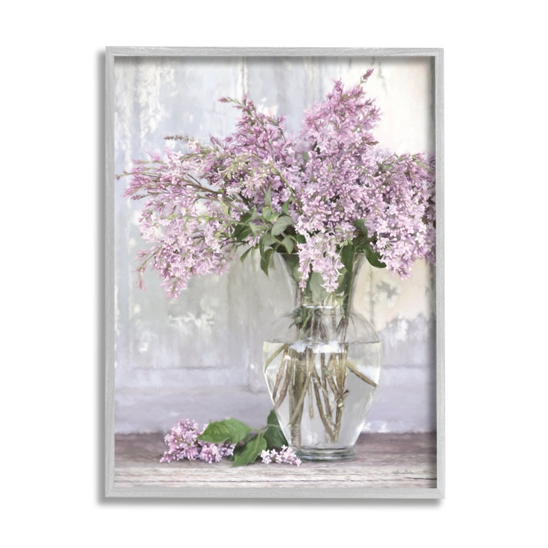 «Tranquil Lilac Flower Vase» par Lori Deiter - cadre flottant, impression sur bois, L 16 po x H 20 po x P 1,5 po