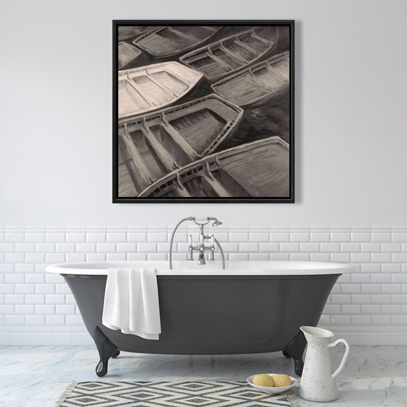 «Small Canoes Sepia Style» sur toile, H 36 po x l 36 po