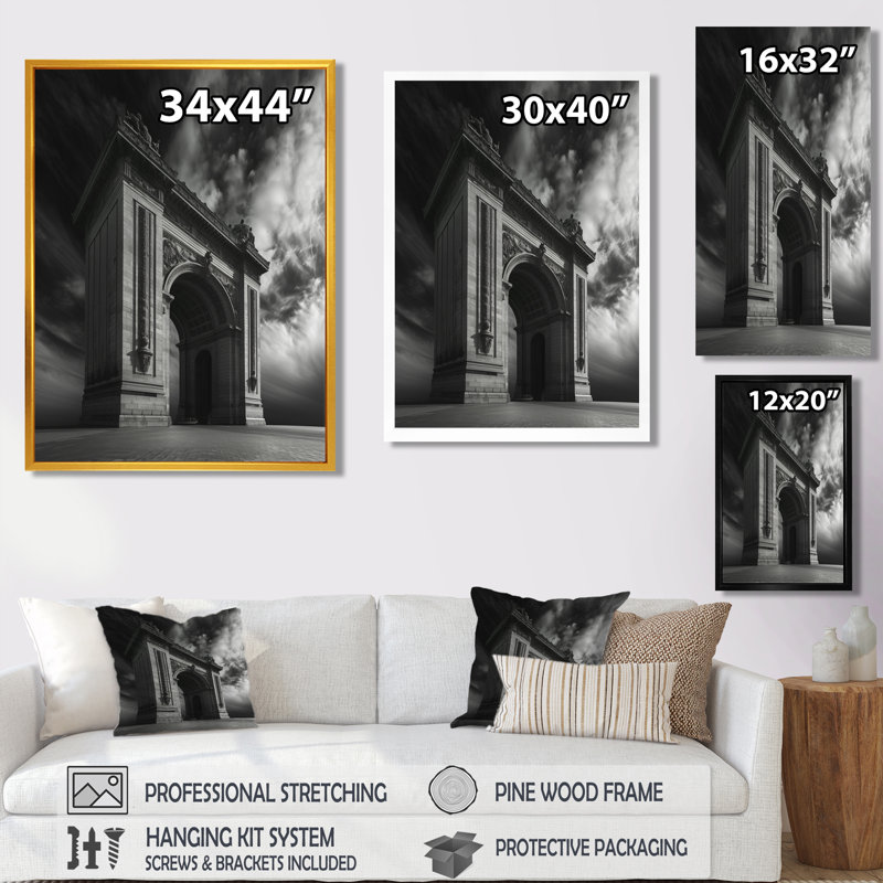 Décoration murale monochromes gris Tempête de Paris architecturale - Monuments, H 30 po x l 40 po, Toile tendue