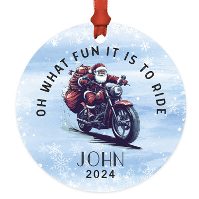 Custom Metal Motorcycle Ornament Oh What Fun It Is To Ride Santa Riding Christmas Decor