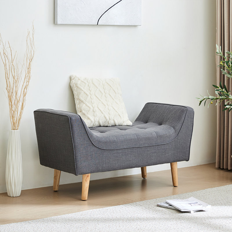 Evelina Chenille Upholstered Bench, Grey