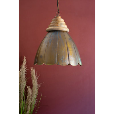  Brass and Wood Hanging Pendant Light – Antique Finish – 23.5"Tall
