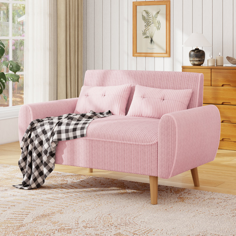 Modern Cotton Corduroy Loveseat For Small Spaces, Pink