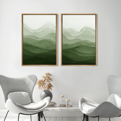 Emerald Green Mountain Range Abstract - Ensemble de 2 reproductions encadrées sur toile