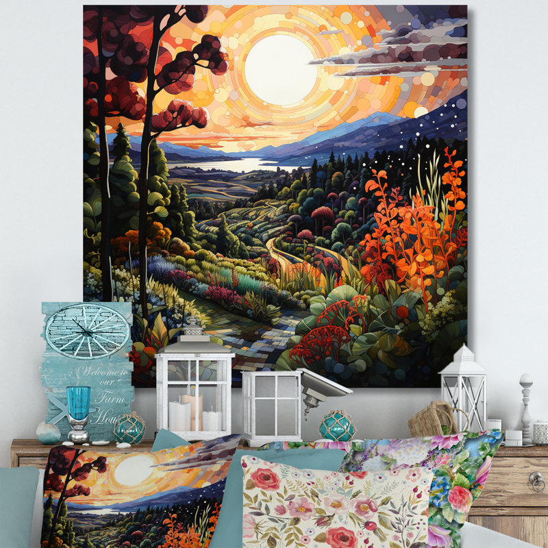 «Green Orange Vineyard Bliss Pointillism», reproduction d'art sur toile, H 16 po x l 16 po x P 1 po, Toile tendue