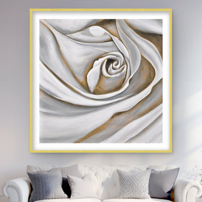 Gros plan sur une rose blanche - fleurs contemporaines, impression encadrée