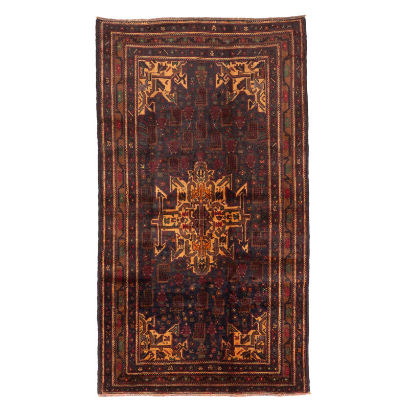 Tapis noir Teimani 3 pi 7 po x 6 pi 4 po