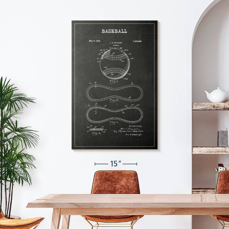 Baseball BW, brevet sur toile, H 30 po x l 45 po x P 1,25 po