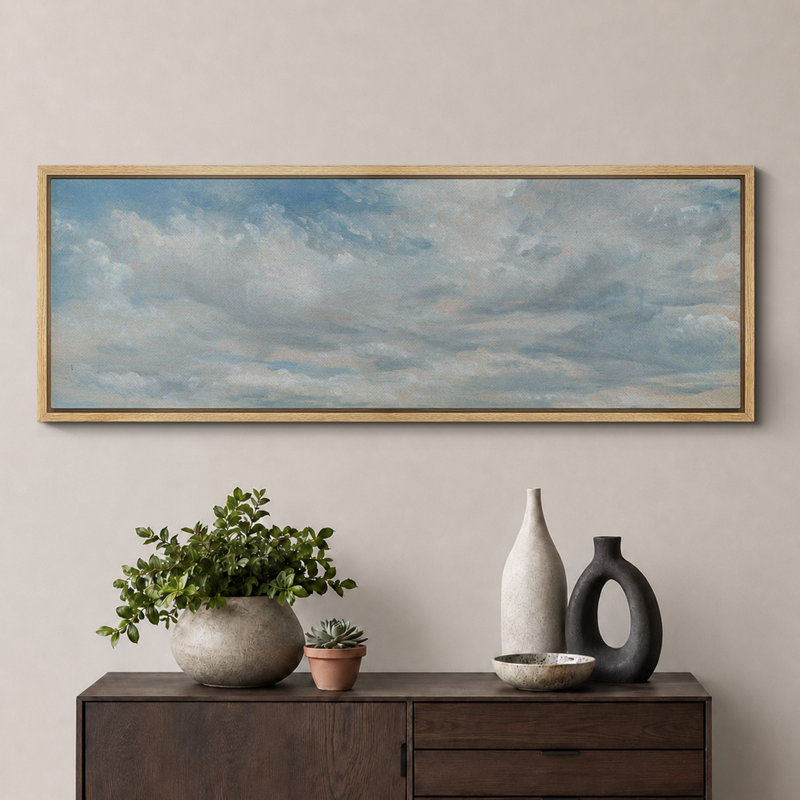 Vaste ciel bleu rempli de nuages, reproduction sur toile, H 20 po x l 60 po, Naturel