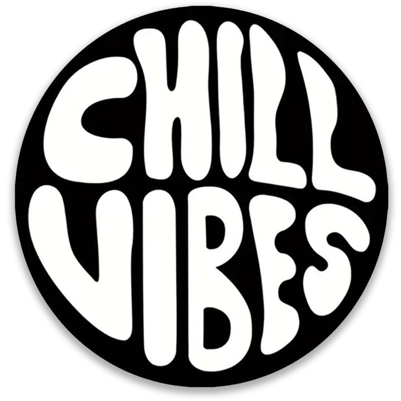 "Chill Vibes" Retro Typographic Round Cotton Area Rug, Round 3'11"