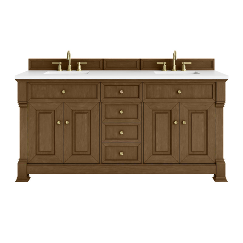 Meuble-lavabo double l 72 po Brookfield, Blanc Zeus, Chêne miel