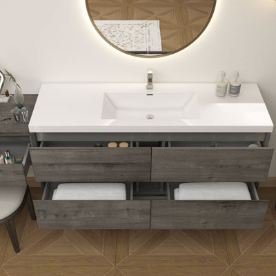 Meuble-lavabo mural 150 po avec évier en acrylique renforcé Aliki