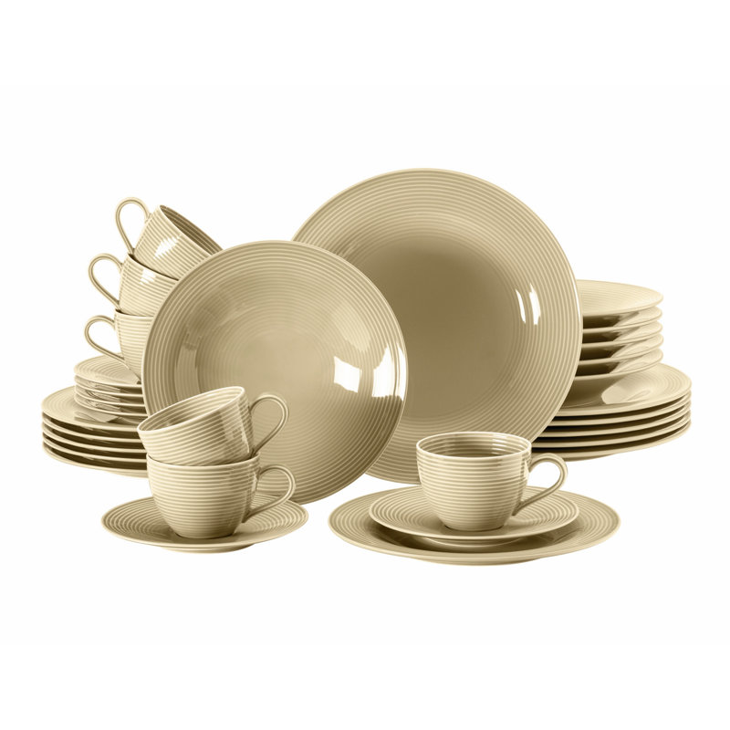 Combi 30 Piece Bone China Dinnerware Set, Service for 6, Sandy beige