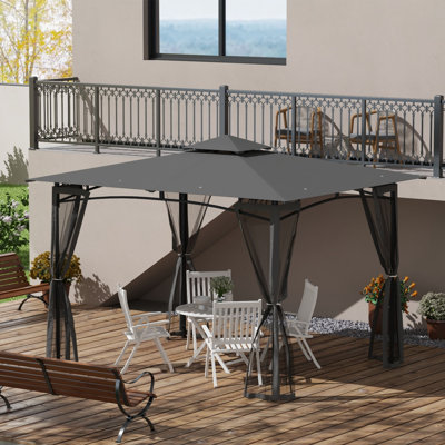 10' x 12' Patio Gazebo with Netting, Double Roof Outdoor Gazebo Canopy Shelter