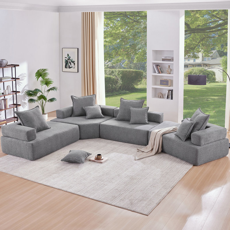 Canapé modulaire surdimensionné rembourré de mousse Breydan, Mélange de polyester gris