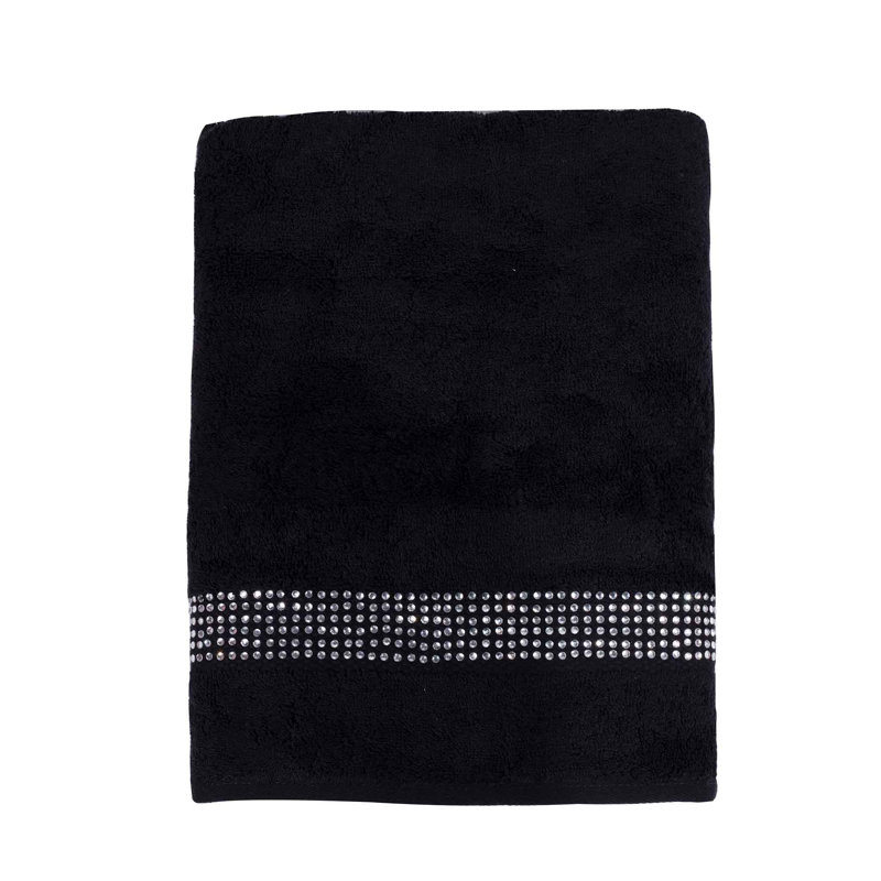 Sparkles Home Stripe Rhinestones Bath Towel | 100% Turkish Cotton Terry Cloth | Machine Washable, Black
