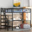 Lit mezzanine simple en métal avec bureau, de couleur noire, sans sommier tapissier, garde-corps, bureau simple à installation dans un espace limité pour lit simple, base supplémentaire, rails, chambre d'amis idéale