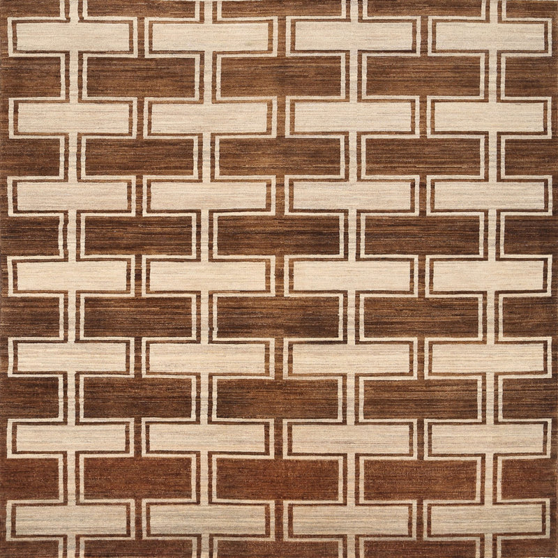 Tapis abstrait vert / brun, Carré 8 pi