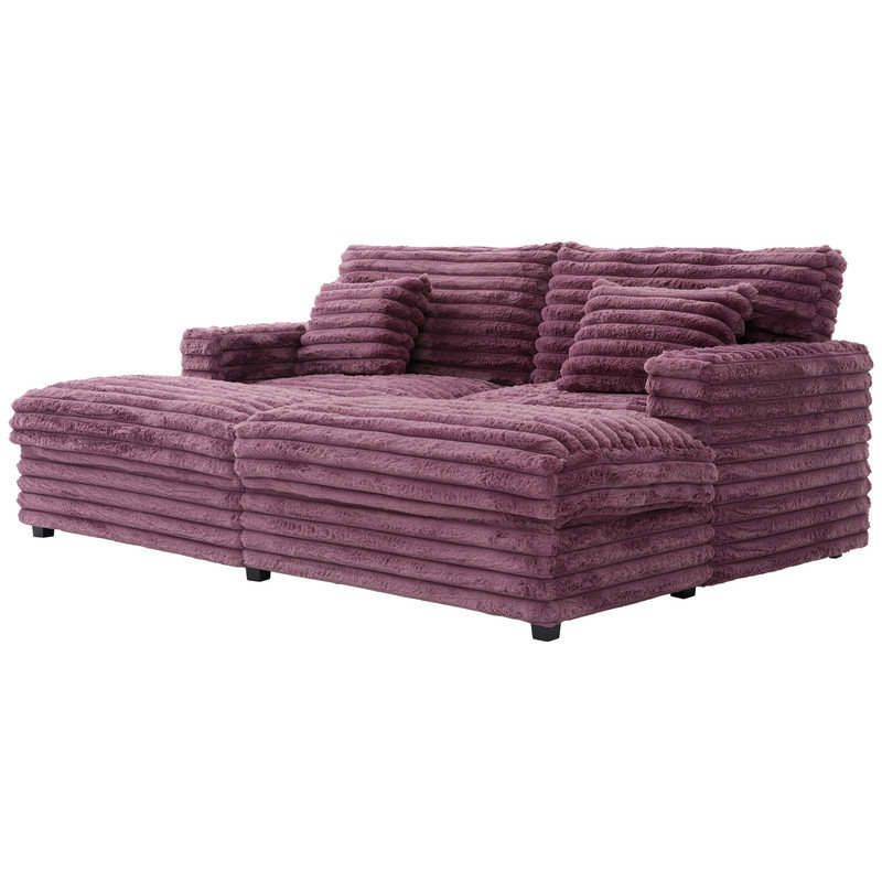 Double chaise longue surdimensionnée en fausse fourrure de 82 po avec ports USB et porte-gobelets 82 po, Wine Red