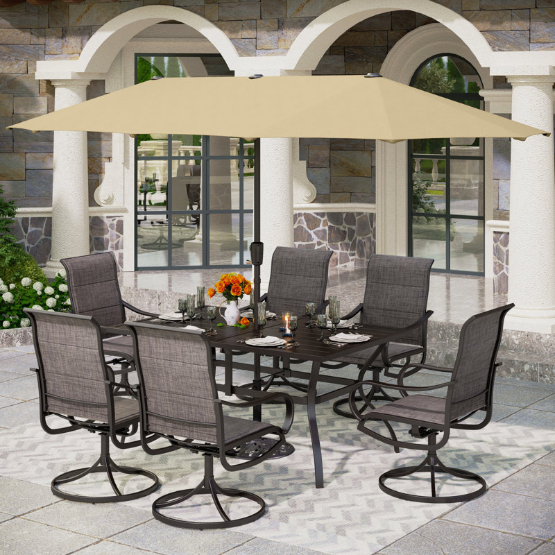 Alyah 6 - Person Patio Dining Set with Rectangular Table, Beige