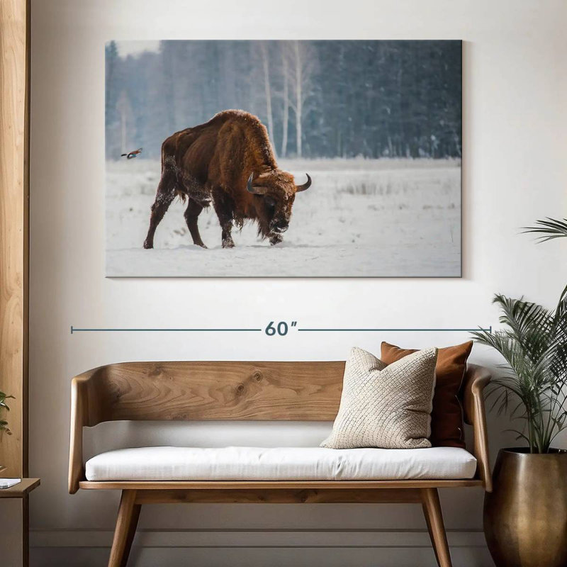 Bison Brampt dans la forêt enneigée, H 34 po x l 51 po