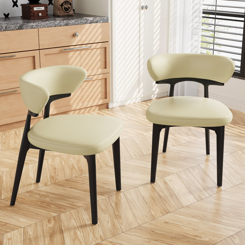 Ensemble de 2 chaises de salle à manger modernes entièrement assemblées en similicuir kaki avec des pieds en bois massif
