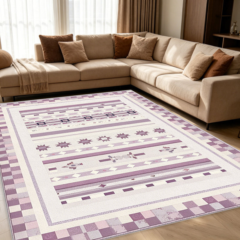 Purple Multi-Striped Patchwork carpet-easy to clean, machine-washable, soft and comfortable; suitable for door mats, kitchens, living rooms, bedrooms, corridors, and laundry areas. Easy to clean, durable carpet for home decoration.