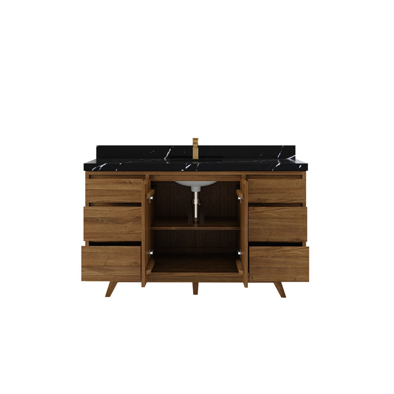 Ensemble de meuble-lavabo simple 60 po Kristynn, Noir Calacatta