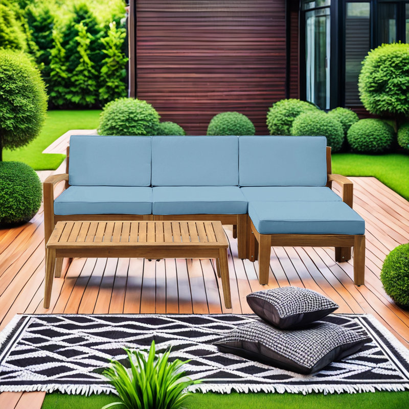 Arnadi Wood 3 - Person Patio Conversation Set with Cushions