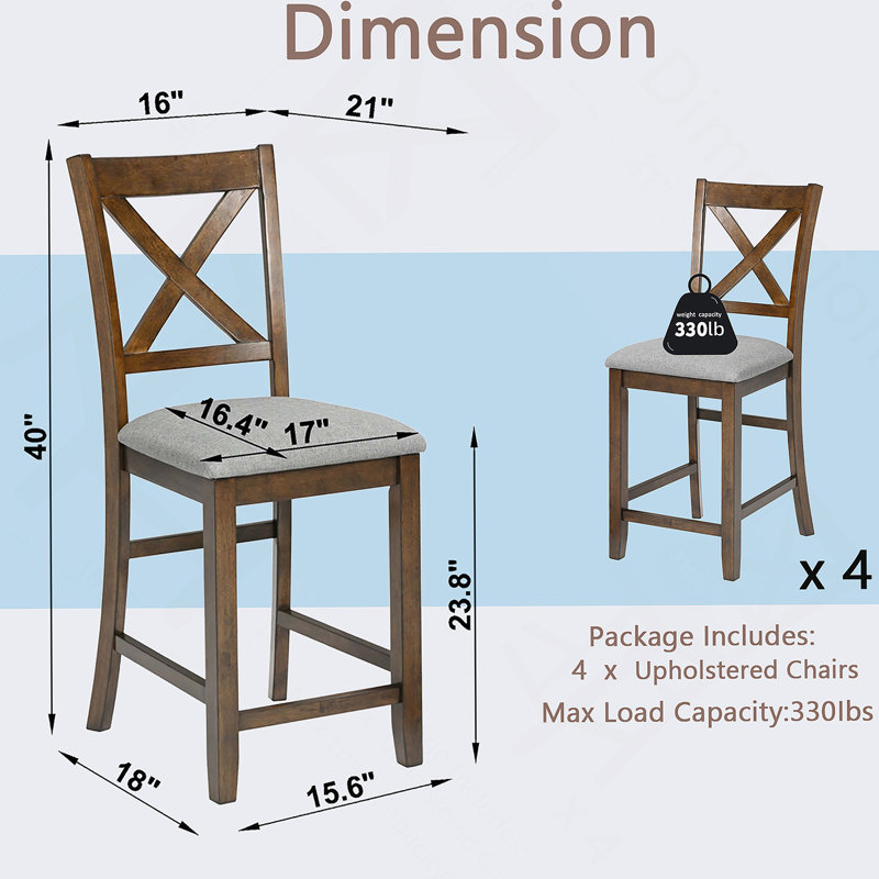 Ensemble de chaises à hauteur de comptoir pour 4 personnes, chaise de cuisine avec siège rembourré, tabouret de bar à hauteur de comptoir pour salle à manger, noyer