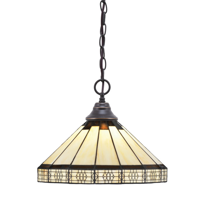 Luminaire suspendu en chaîne avec verre d'art mission 15 po miel et brun, Granit foncé