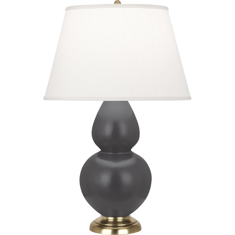 Double Gourd Table Lamp, White , Matte Steel Blue/Antique Brass