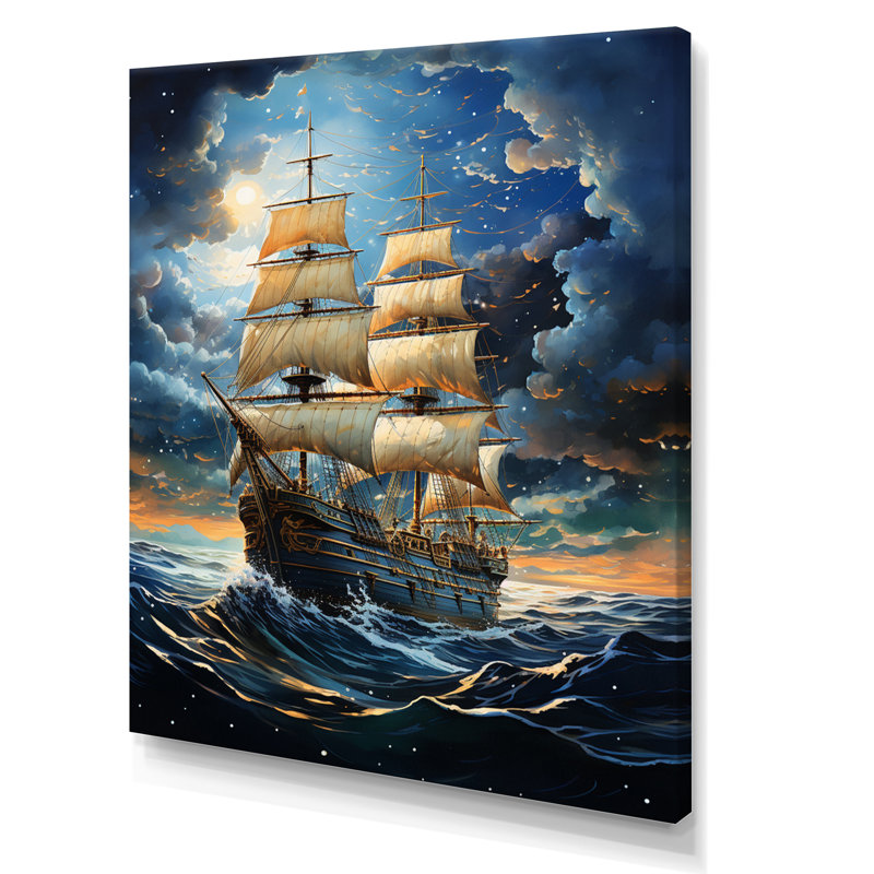 Pirate Boat Silent Nightfall - Nautical & Beach Canvas Wall Art, H 20 po x l 12 po x P 1 po, Toile tendue
