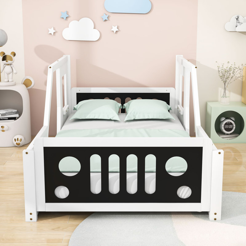 Car-Shaped Platform Bed With Decorative Wheels, Twin, Black