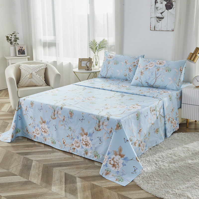 Ensemble de draps pour chambre d'amis 4 pièces 100% coton, Ensemble de draps pour très grand lit avec 2 taie