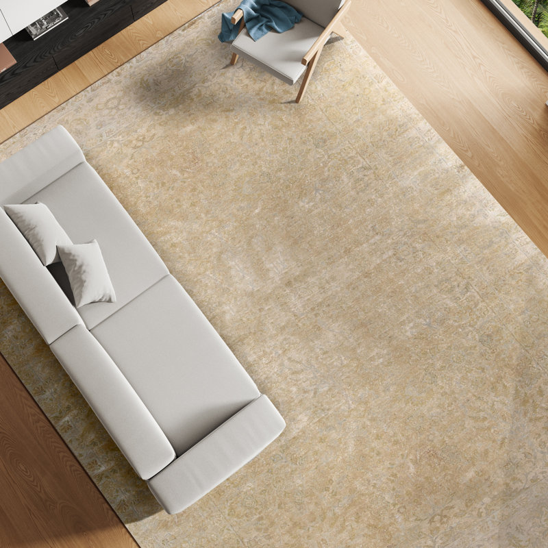 Sona Silk Oriental Area Rug in Camel/Gray