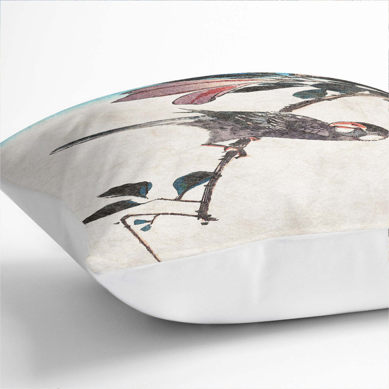 Bird And Magnolia Flowers Square Throw Cushion, 40 x 40 cm, White