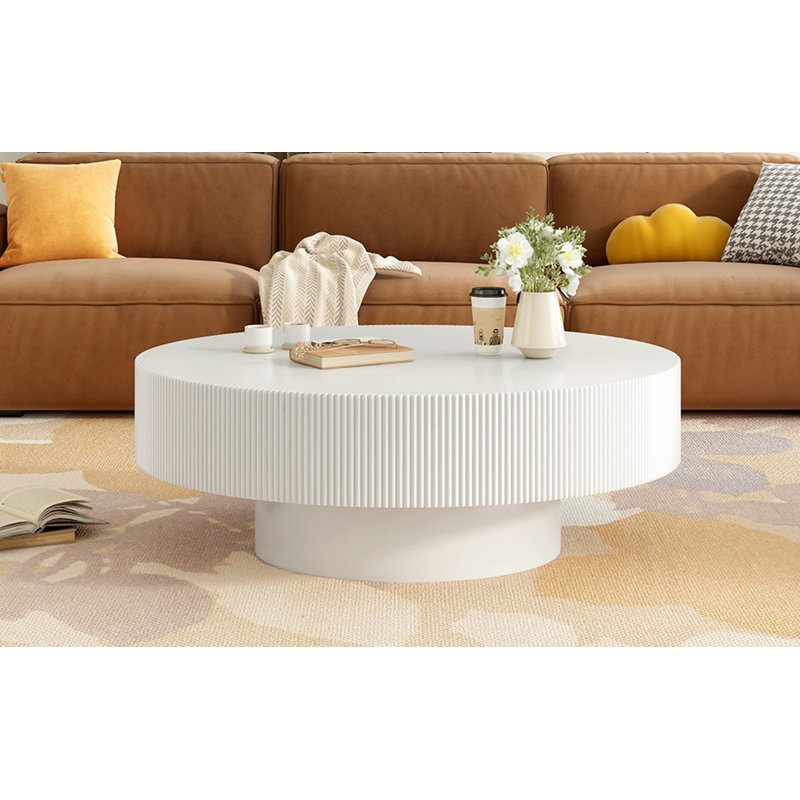 Table basse élégante et facile à assembler avec plateau épais, table de bout tambour moderne, table centrale cannelée minimaliste avec base robuste pour le salon