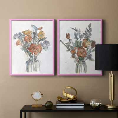 Arrangement floral aquarelle I - impression encadrée de qualité supérieure - prête à être accrochée - aucun clou requis - aucun clou requis