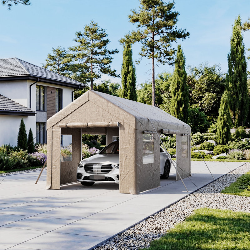 Heavy Duty Carport Portable Garage, 10 Ft. W x 20 Ft. D, Khaki