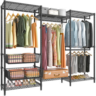 Molloy Industrial Corner Clothes Rack, L Shaped Garment Rack with Shelves and 2 Fabric Drawers, Heavy Duty Clothing Rack for Hanging Clothes Trent aus