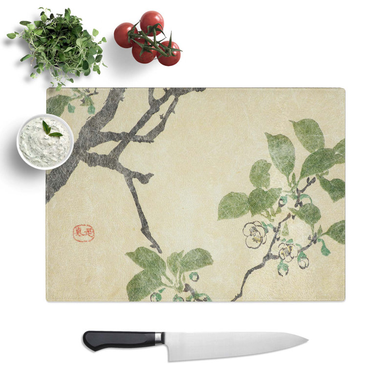 Tempered Glass White Plum Flowers by Shibata Zeshin Chopping Board, 39 cm W x 28.5 cm L