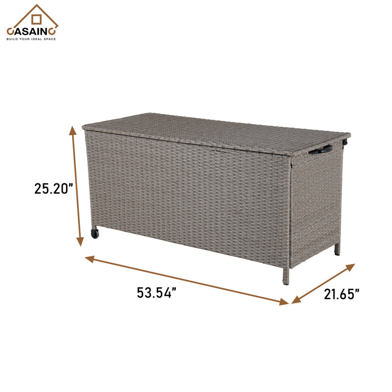 120-Gallon Brown Wicker Deck Box with Lockable Wheels